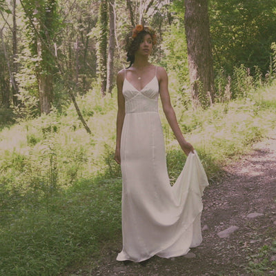 Althea Movement Video - Sustainable Wedding Dress.  Slip Dress is buttery soft cupro with lace up back detail.